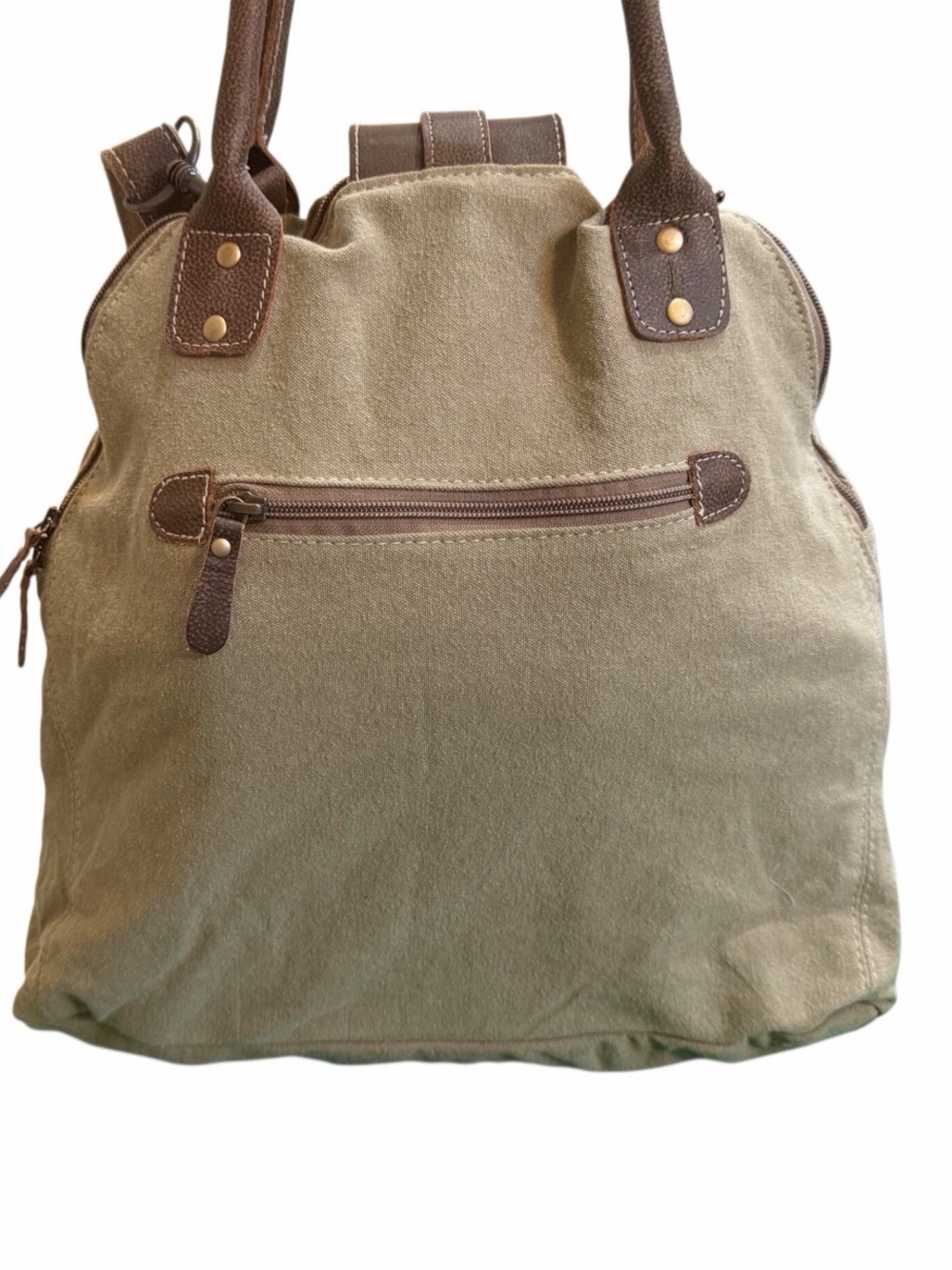 Myra Bag Canvas & Leather Convertible Tote Crossbody Olive Green Vintage Print - Picture 3 of 11